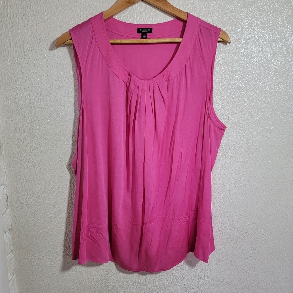 Talbots Silk Stretch Shirred Round Neck Tank Blouse sz XL Pink